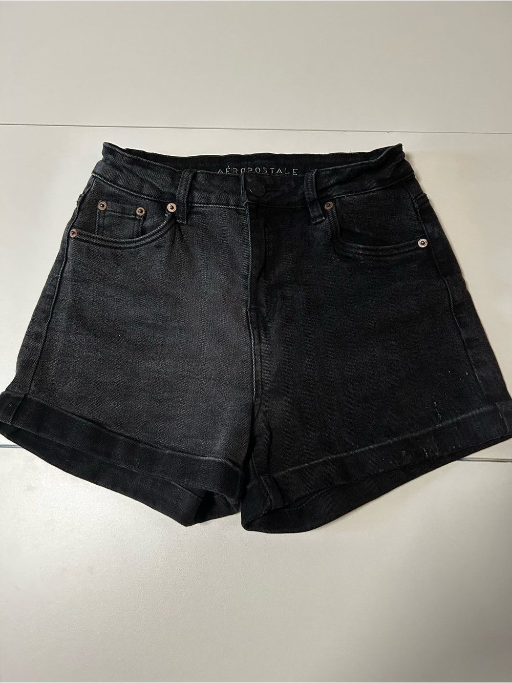 Aeropostale Black Rolled-Hem Denim Shorts